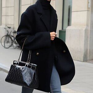 Unisex Wool Cashmere Blend Blazer Style Coat sz 40R - Marled Black